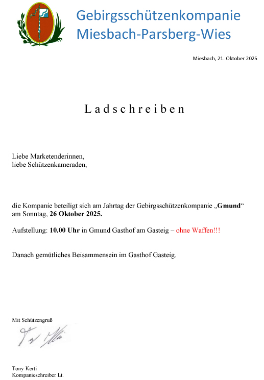 Ladscchreiben Vereinstag Gmund 2025