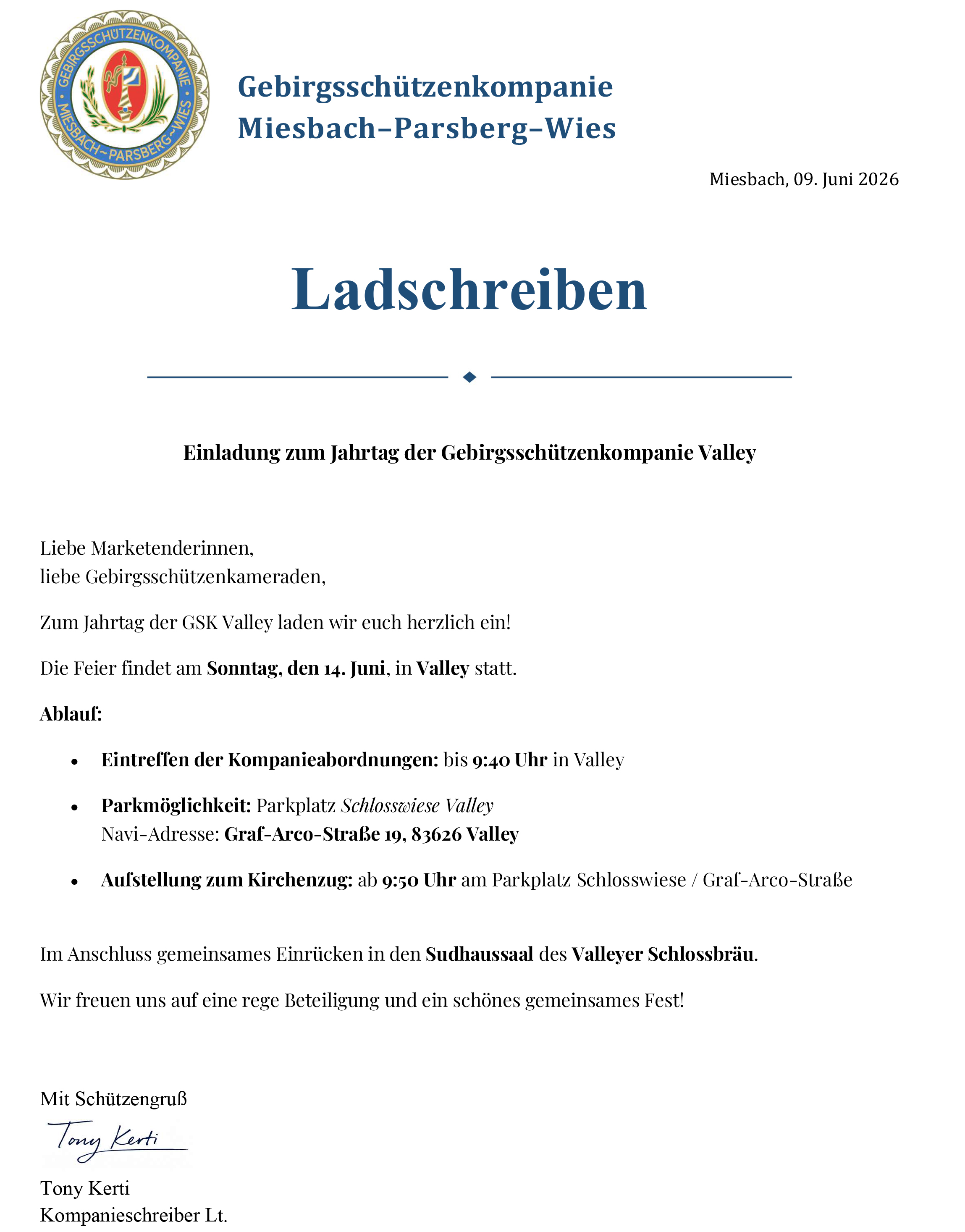 Ladschreiben GSK 2026 Jahrtag Valley